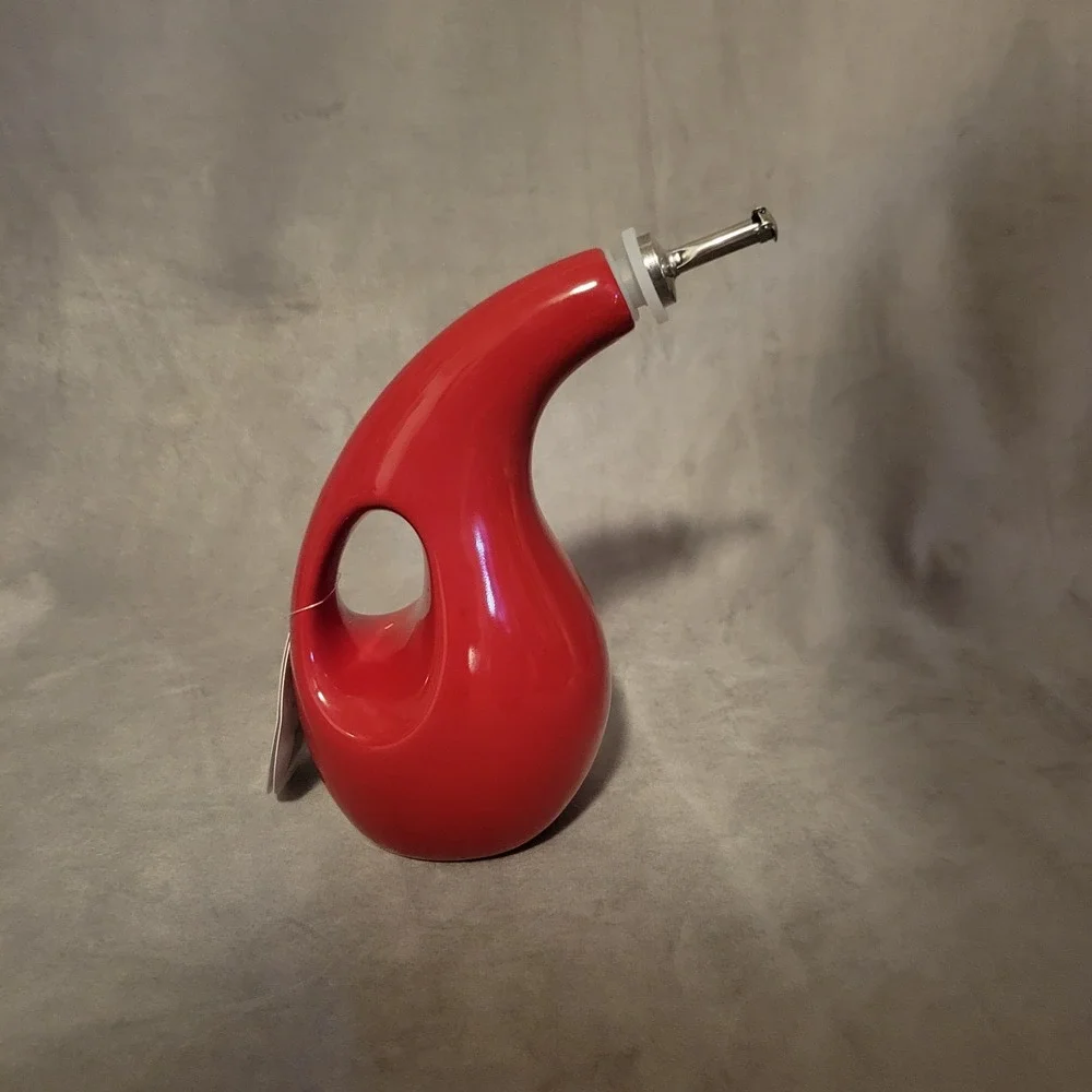 Rachael Ray Red Stoneware EVOO Oil Cruet Bottle Dispenser Spout 24oz H016 NEW